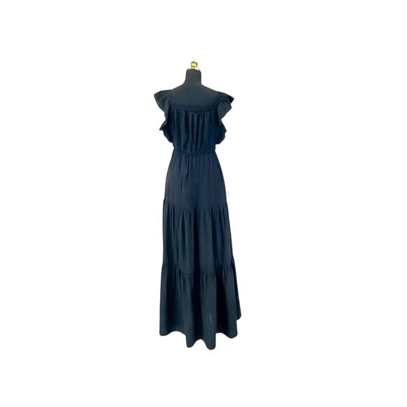 Pretty Garden Black Flutter Sleeve Tiered Maxi Dress - S - Picture 5 of 9